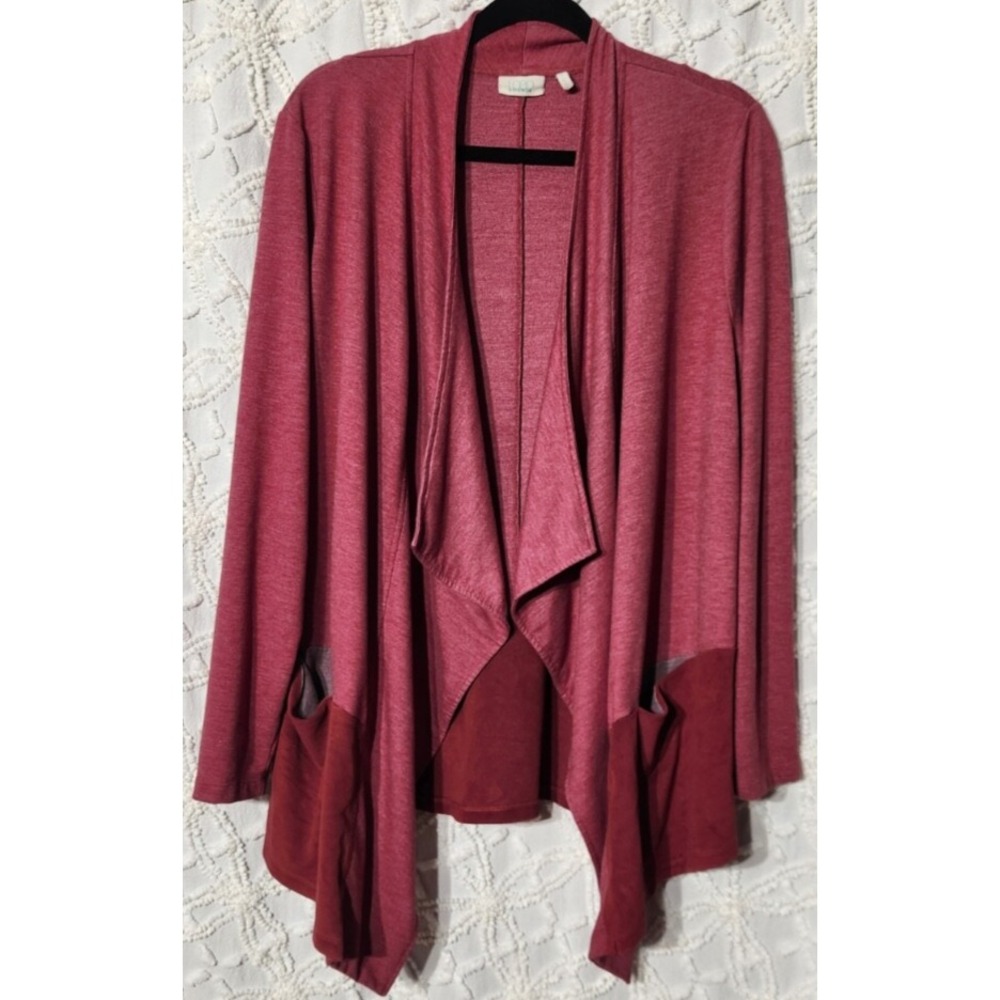LOGO Lounge Womens Open Cardigan Size Large Red Quiet Luxury‎ QVC Colorful